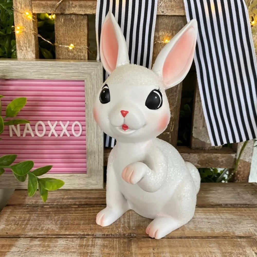 Retro Vintage Nostalgic Style White Easter Bunny